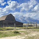 The iconic John Moulton barn with the Teton range in the background