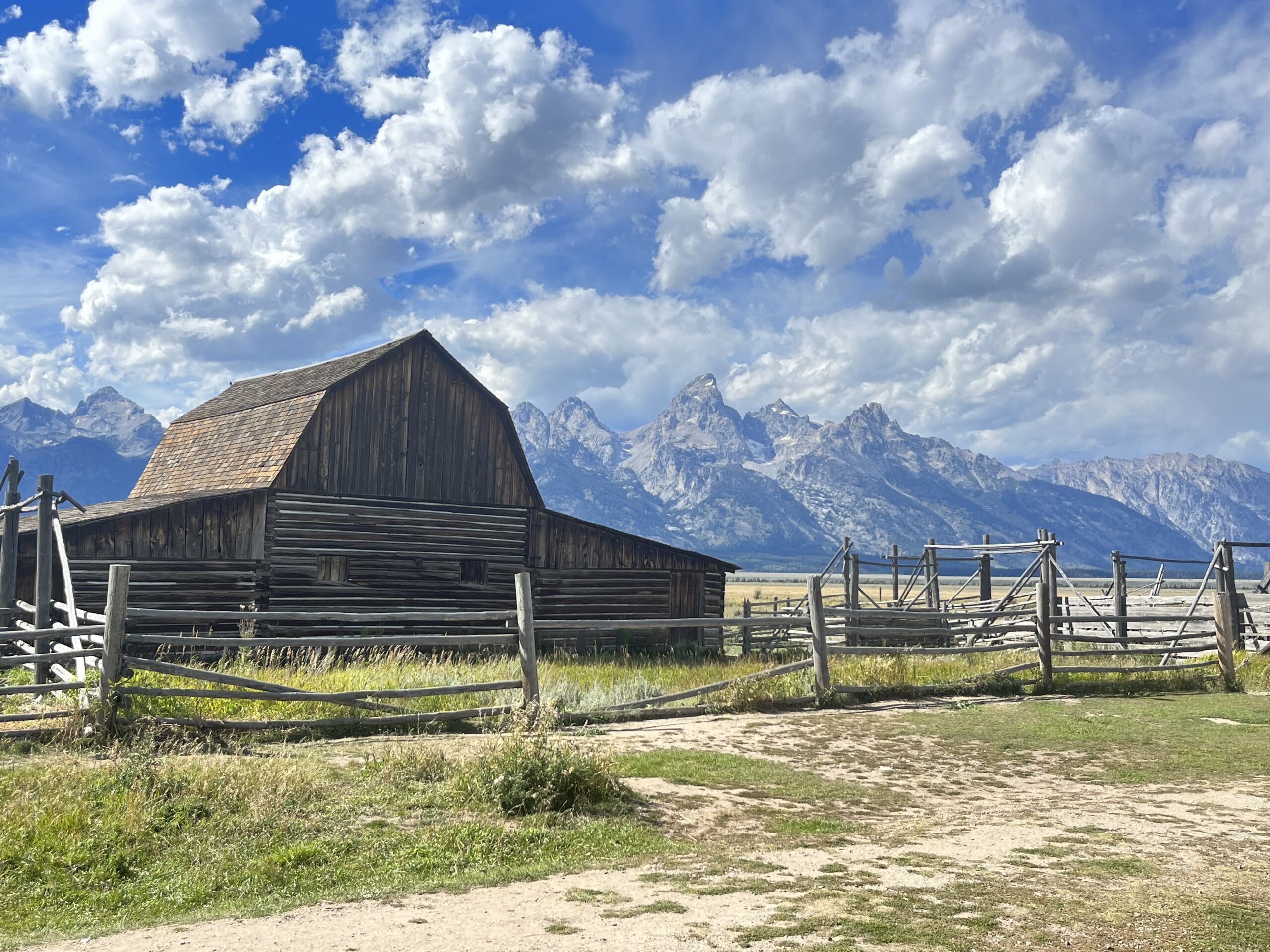 The iconic John Moulton barn with the Teton range in the background