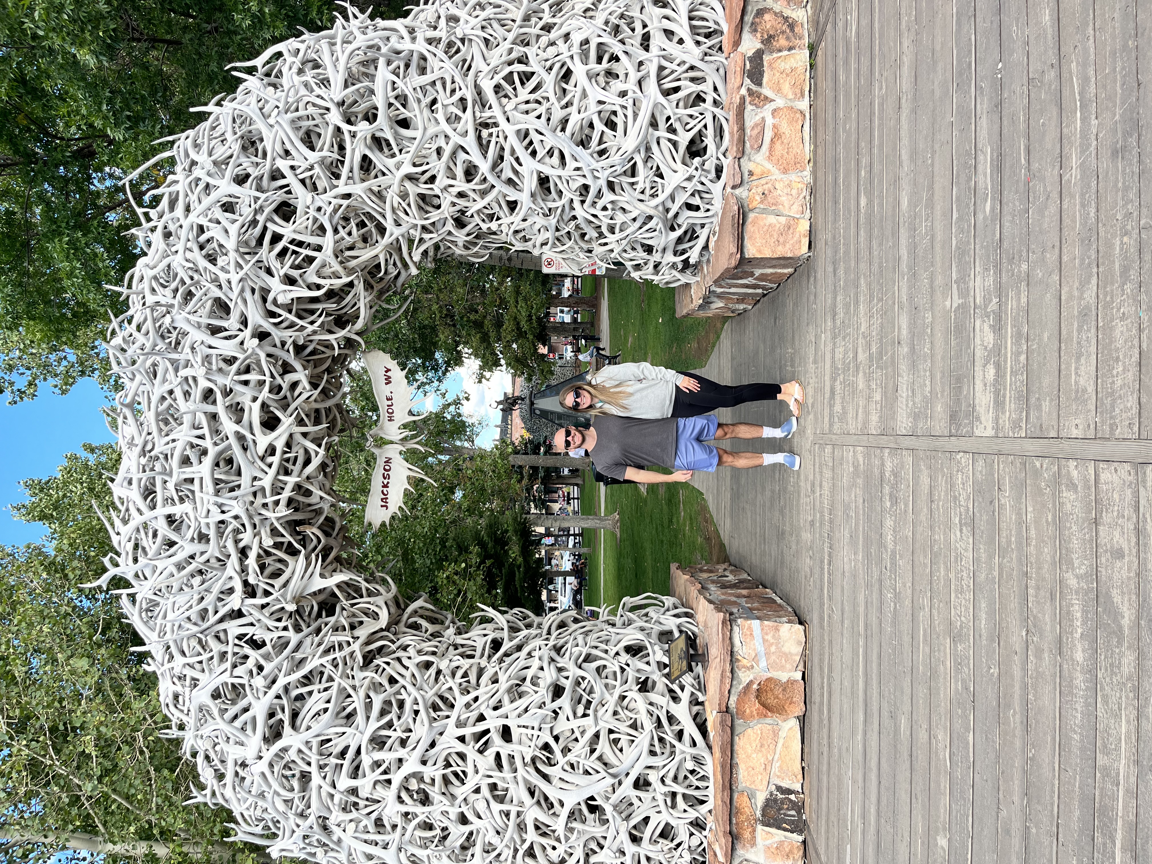 My husband and I standing under the antler arch in Jackson Hole. 