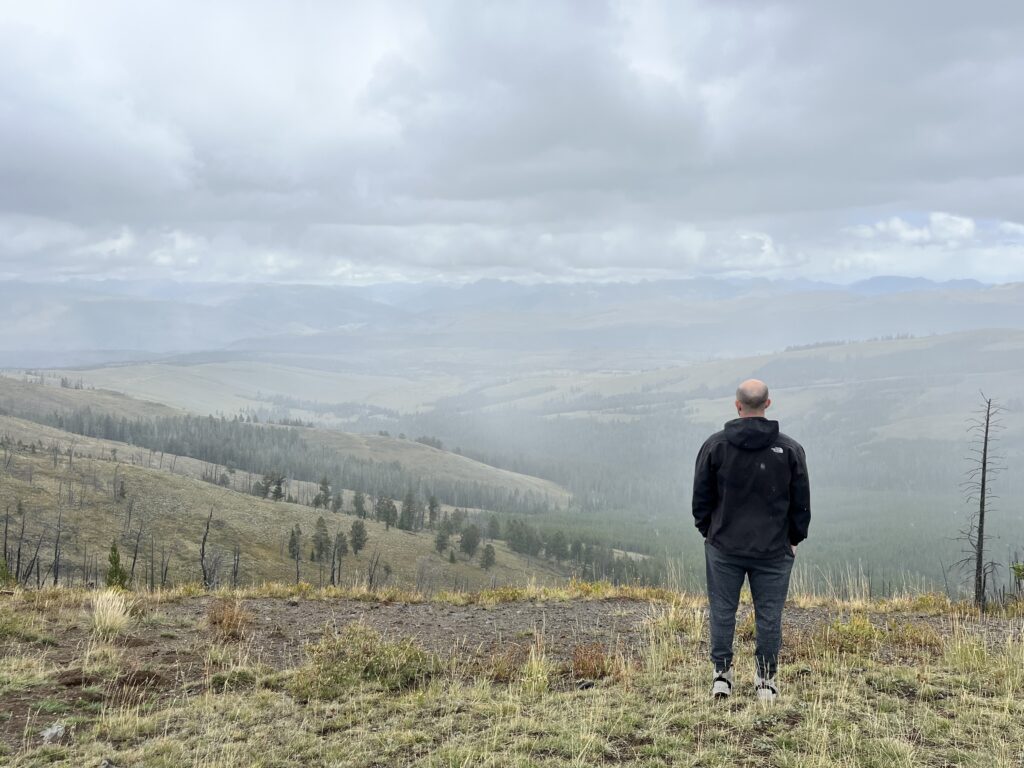 An overlook from partially walking up the Mount Washburn Hike in Yellowstone National Park