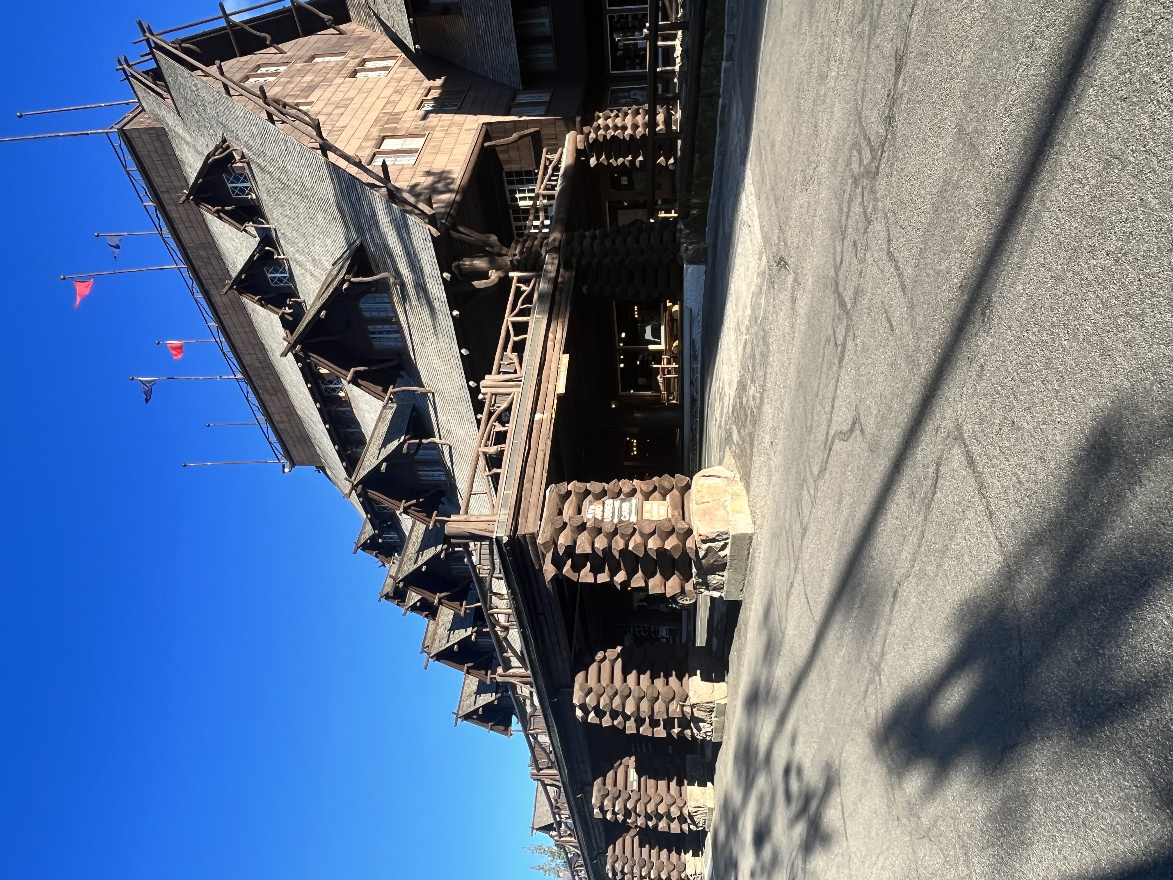 An outside view of the historic Old Faithful Inn