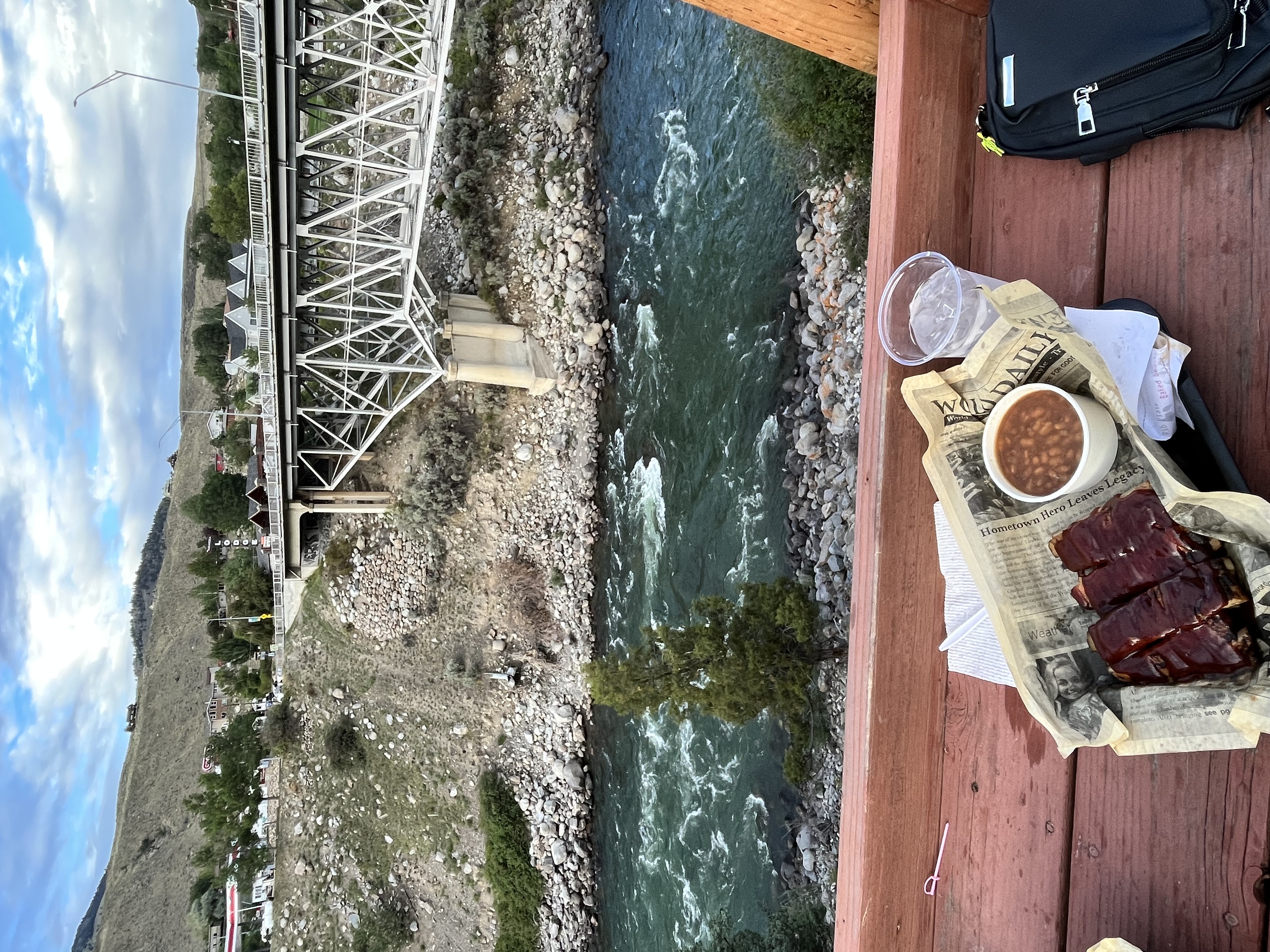 A bbq dinner overlooking the Yellowstone River in Gardiner, Montana