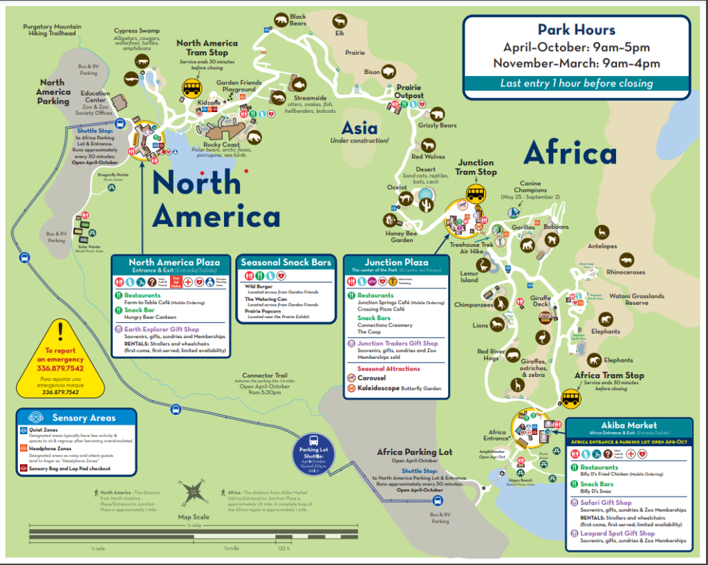 A screenshot of the map of the North Carolina Zoo