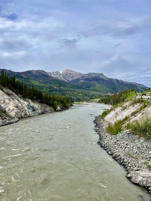 A photo taken from an overpass bridge of the Nenana River