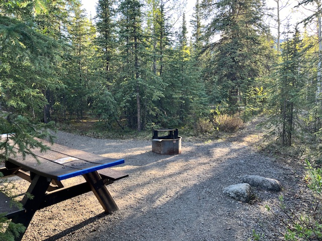 Each campsite at Riley Creek has a picnic table and fire pit