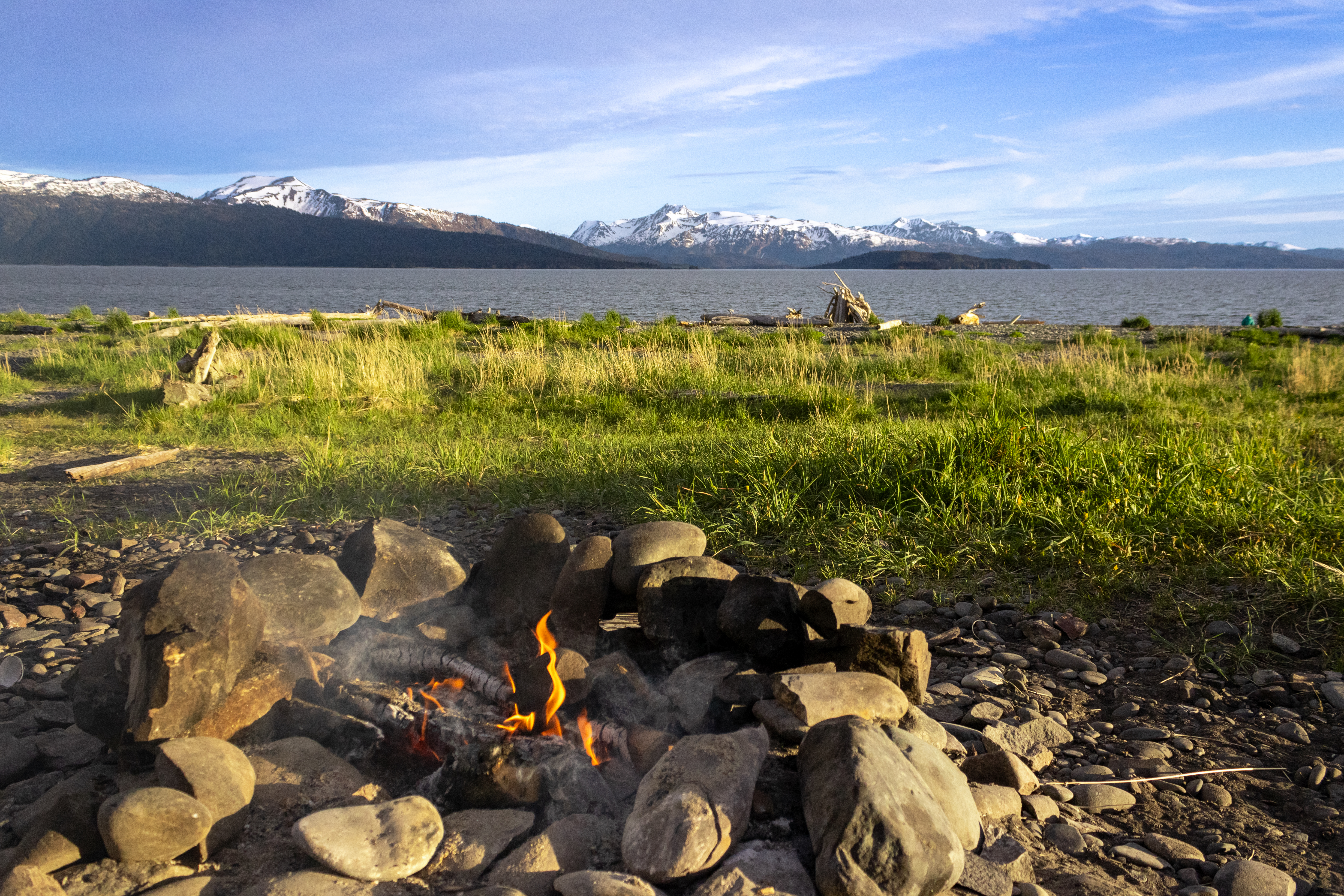 A campfire overlooking Kachemak Bay, Alaska