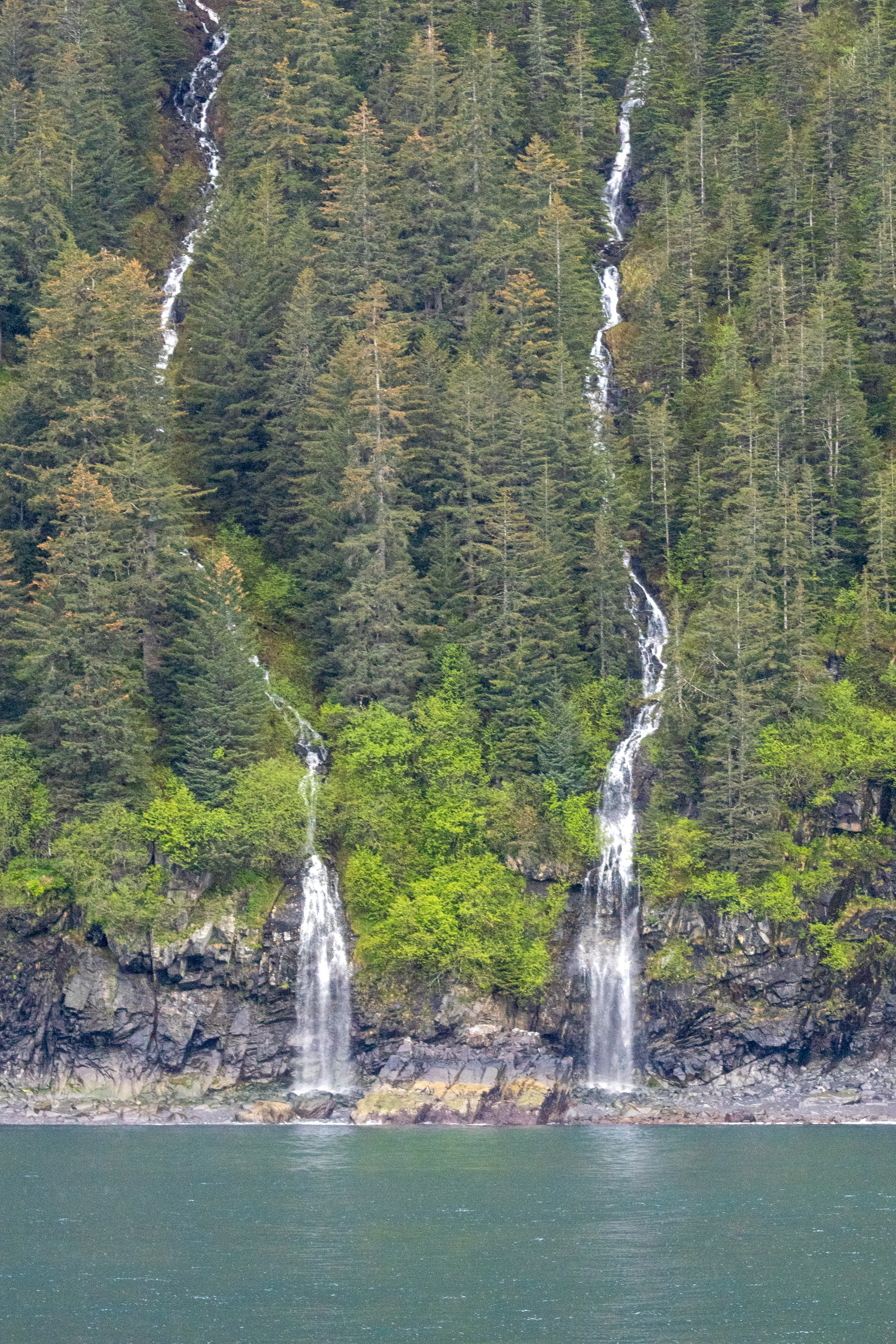 Waterfalls along a mountainside in Kenai Fjords National Park