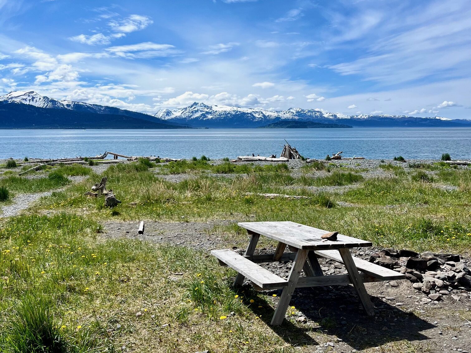 The picnic table behind our campsite at the homer spit campground